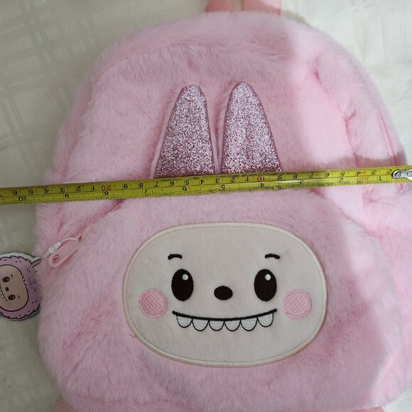 Labubu Mini Backpack Pink Fluffy Soft Cute Kawaii Sparkly Ears 2 Zippers New - Picture 11 of 11